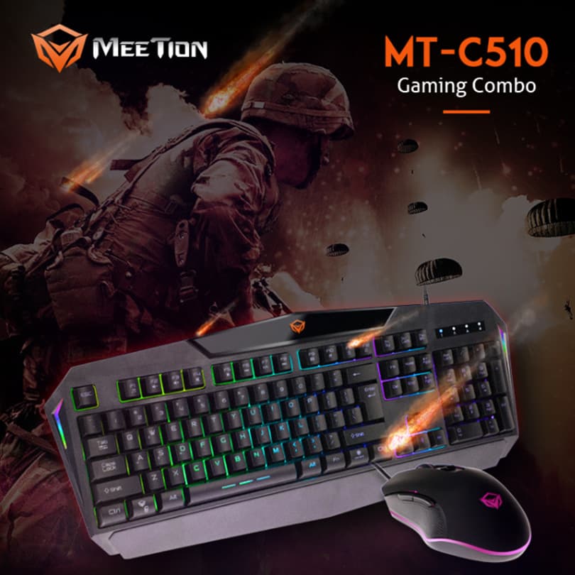 Meetion Mi Shen C510 Colorful Rainbow Backlit Gaming Mouse and Keyboard Set Arabic Version Multi-Language