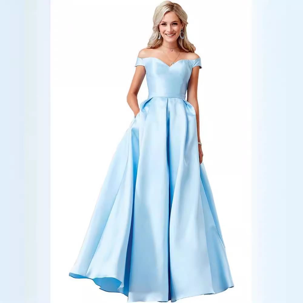 Amazon Wish Women's Off-Shoulder Satin Formal Dress 2026 New Style Simple One-Shoulder Multi-Color Evening Gown