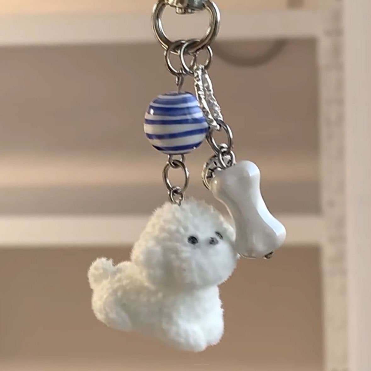 Bone Dog Resin Flocked Dog Cartoon Keychain Pendant Keyring 3D Cute Bag Couple Gift