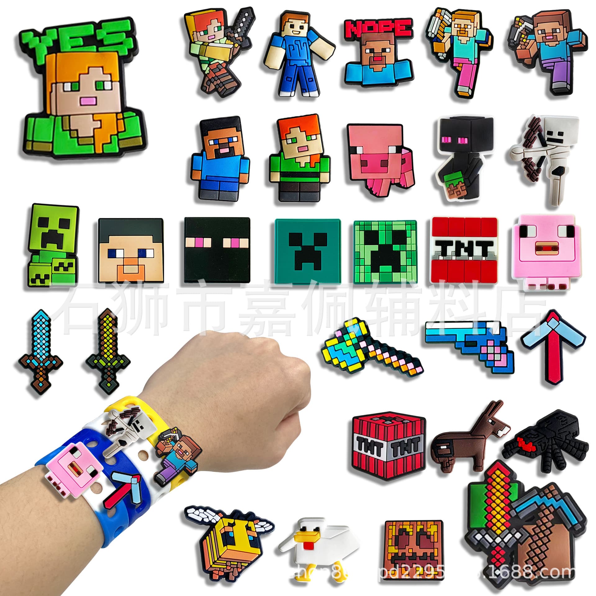 Minecraft Croc Charms DIY Shoe Decorations Cartoon PVC Soft Rubber Shoe Buckle Accessories