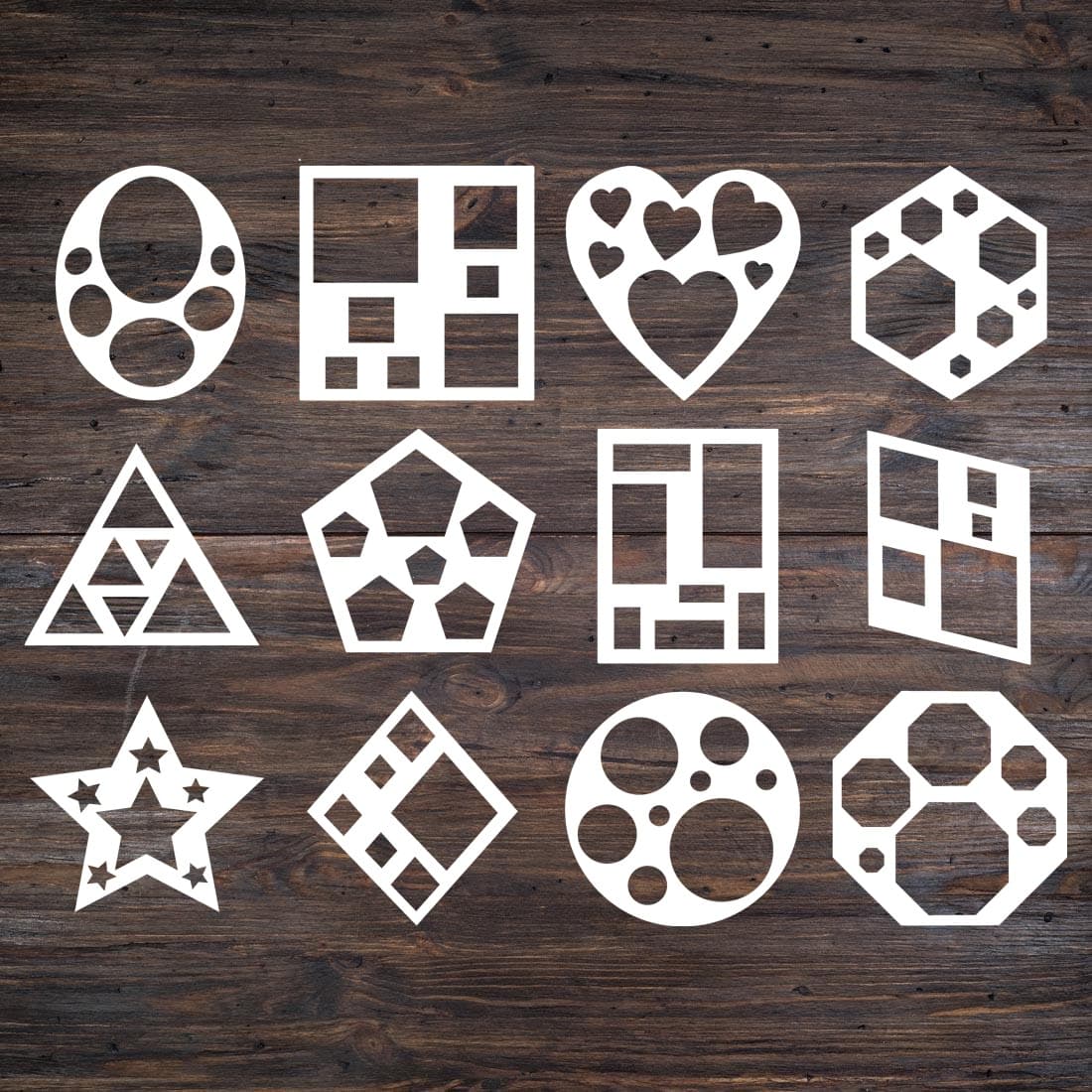 Square, rectangle, heart, rhombus, circle, five-pointed star, oval mathematical geometry cutout template