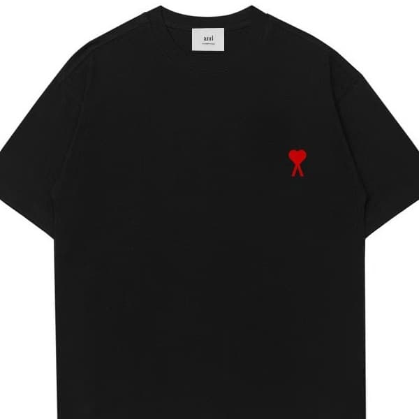 AMI&EANM Correct Version Classic Small Heart Embroidered Short Sleeve T-Shirt Men's Summer Streetwear Loose Casual Versatile T-Shirt