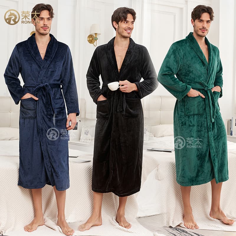 Cross-border Solid Color Plus Size Notch Lapel Bathrobe Men's Robe Homewear Hotel Autumn Winter Flannel Couples Casual