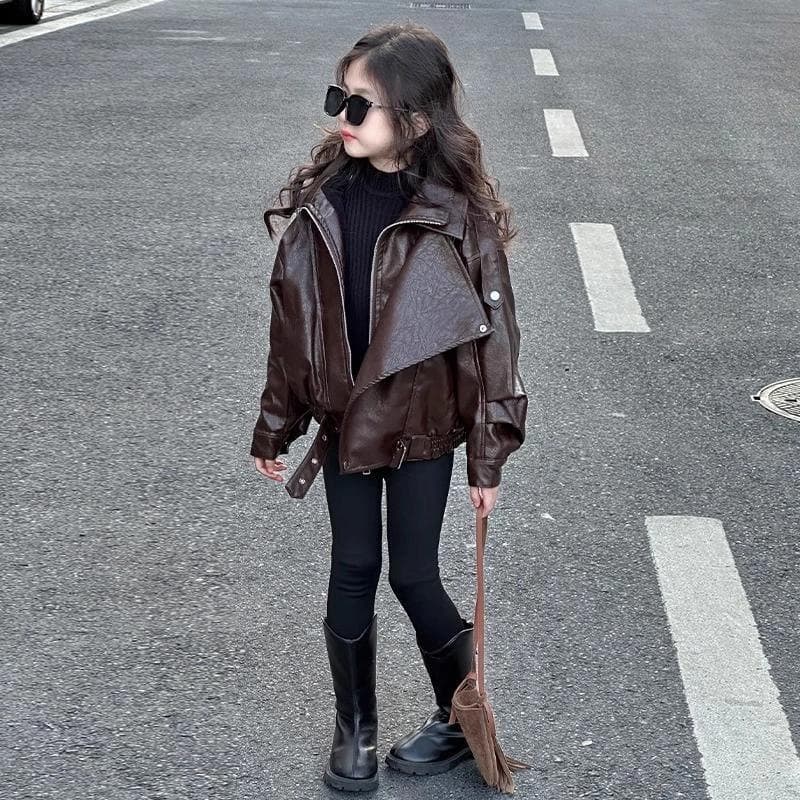 Girls Leather Jacket 2026 Spring Autumn Children's Leather Coat Cool and Stylish Jacket for Toddler Girls