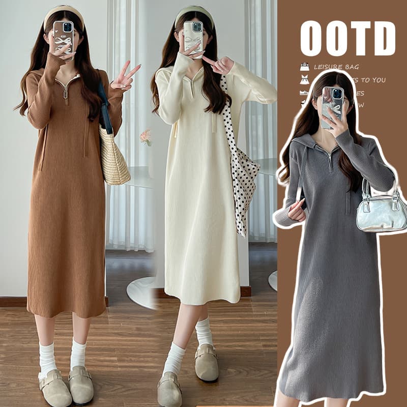 In Stock 2024 New Autumn/Winter Plus Size Women's Knitted Hooded Dress for Curvy Women