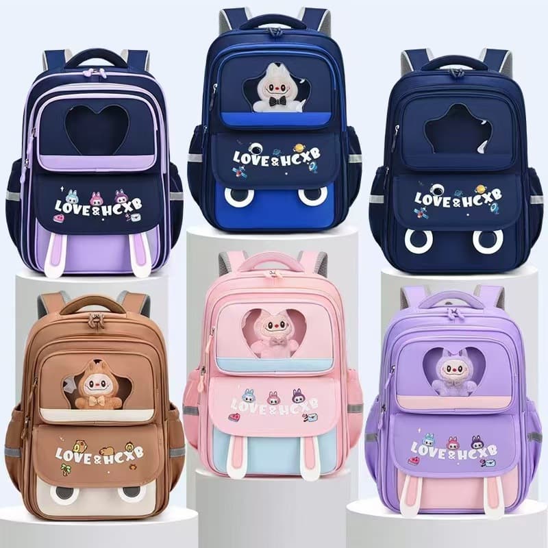 Korean version of Labubu school bag for primary school students from grade one to grade six, lightweight, large-capacity, versatile backpack