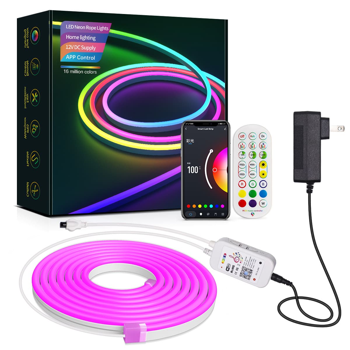 Keshu Silicone LED Strip Lights Colorful Neon Soft 12V Low Voltage Waterproof Suitable for Decorative Lighting for Indoor and Outdoor Use