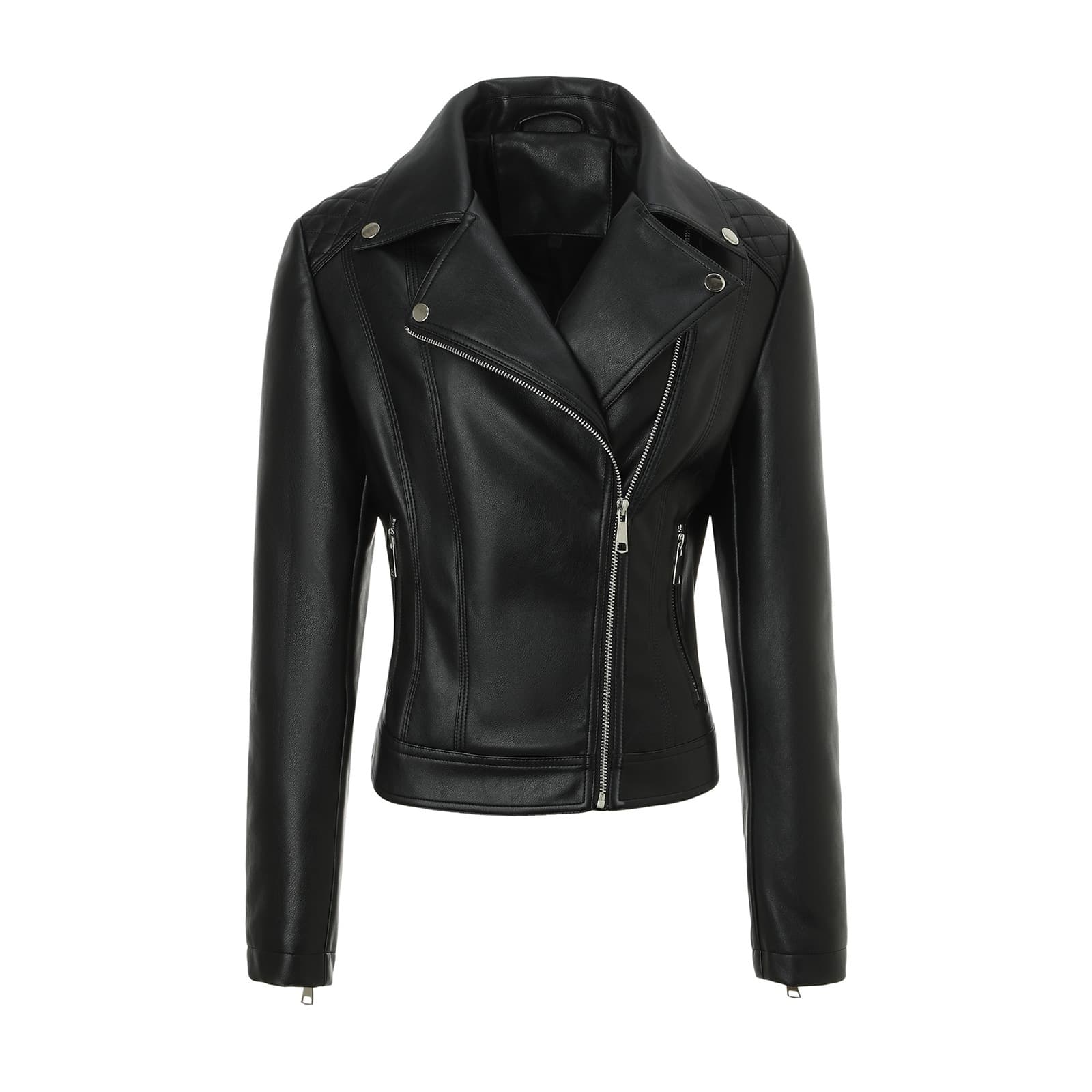 Classic Black Biker Jacket Large Size Motorcycle PU Leather Jacket for Women Slimming Street Versatile Ready Stock