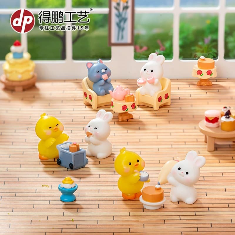 Micro landscape cartoon cute tea party small animal doll diy doll house decoration accessories desktop resin small ornaments