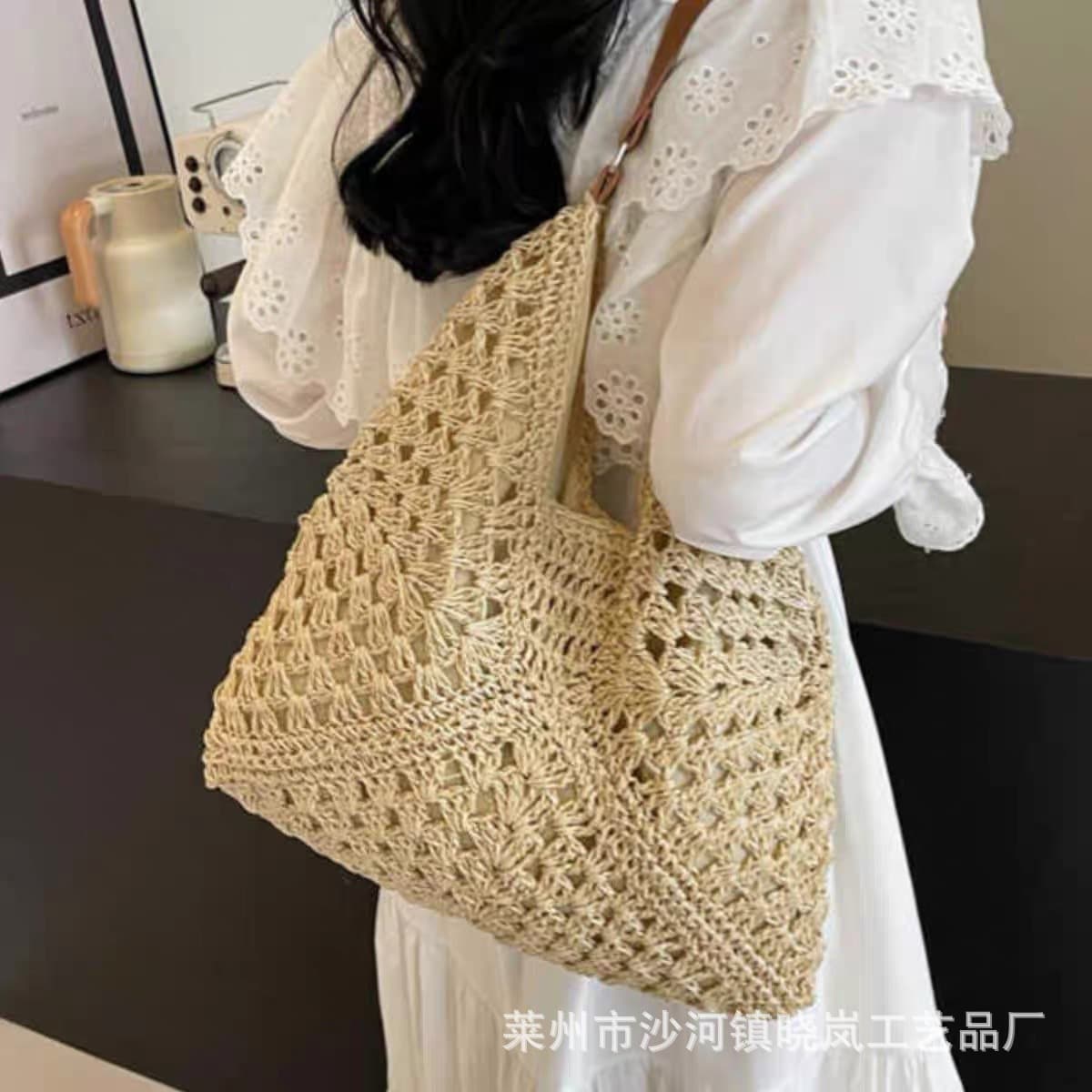 Fresh and Sweet Woven Straw Bag Fashionable Ins Style Trendy Women's Bag Shoulder Bag Paper Rope Bag Versatile