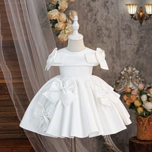 Baby Flower Girl First Birthday Dress European American New Satin Girl Princess Performance Birthday Infant Toddler Christening Gown