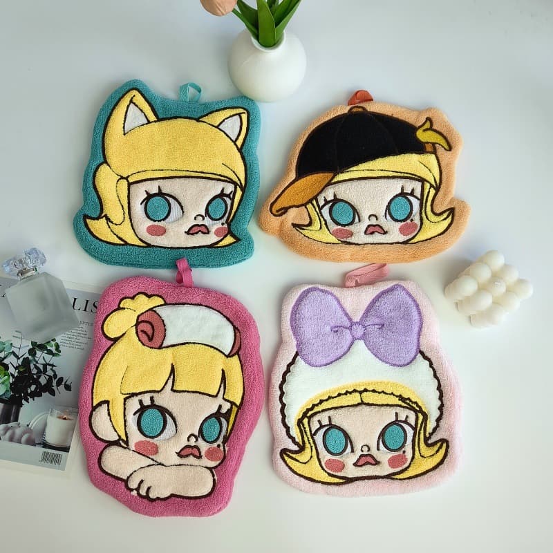 Cartoon cute girl coral velvet hand towel hanging absorbent children's kitchen bathroom towel anime two-dimensional new