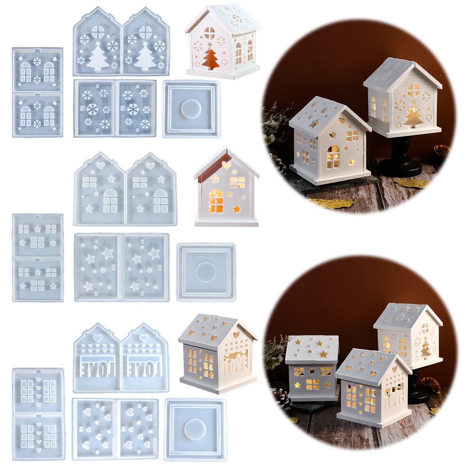 Cross-border House Creative Ornament Small House Decoration Night Light Silicone Mold Puzzle Candle House Epoxy Mold