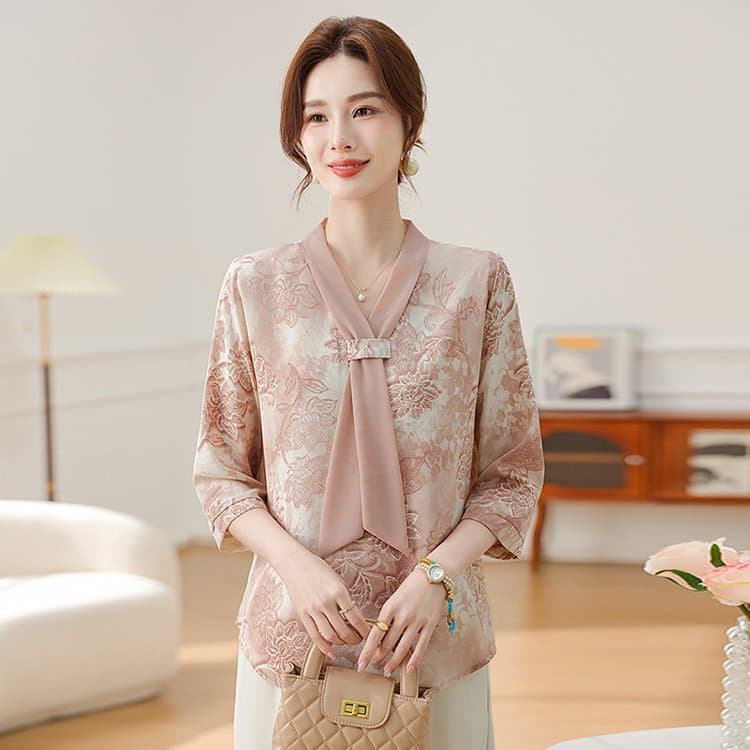 Mom Summer Wear Chiffon Blouse Fashionable Top 2025 New Middle-Aged Women's New Chinese Style National Style Shirt