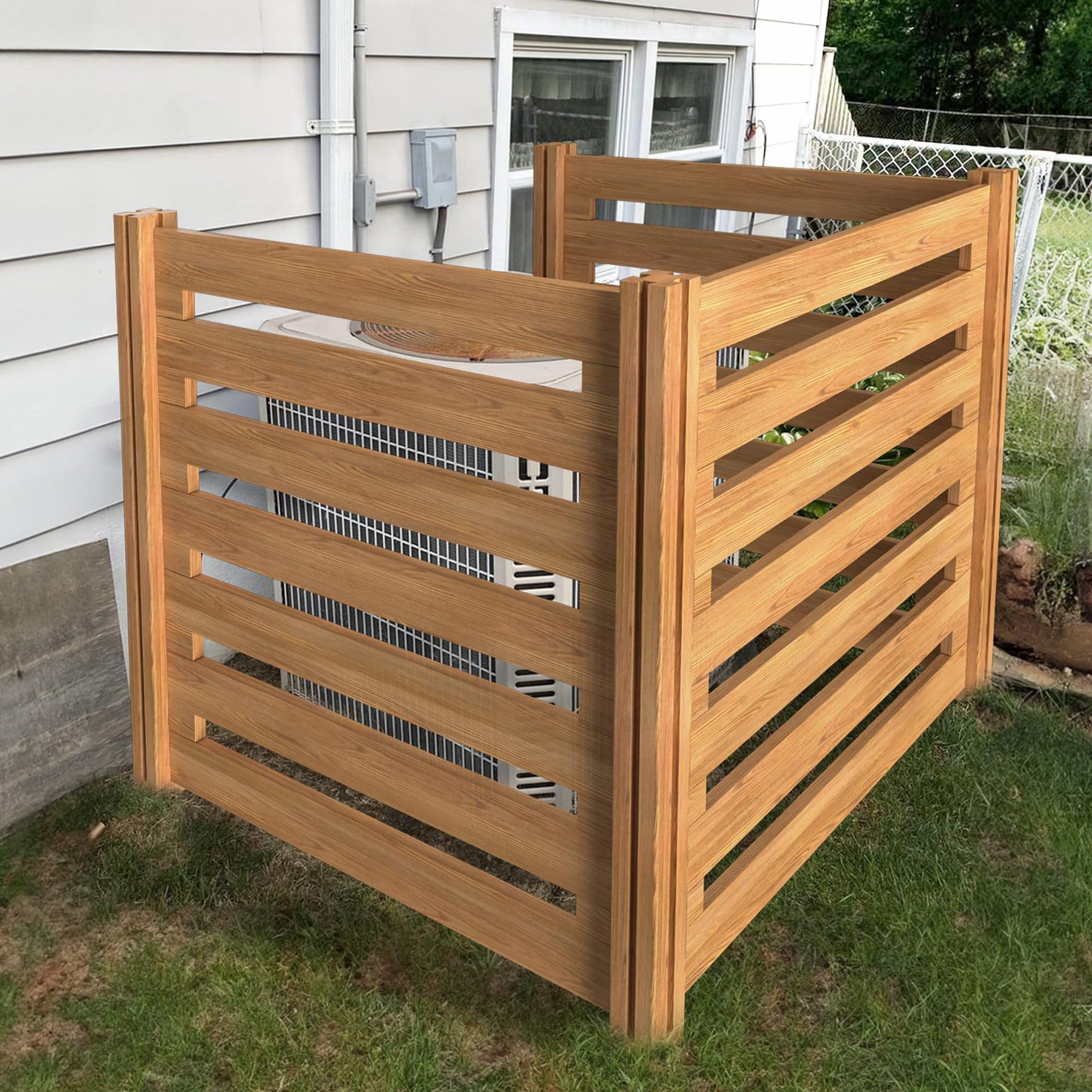 Custom Source Factory Decorative Courtyard Air Conditioner Fence Outdoor Wooden Privacy Screen Wooden Railing Partition