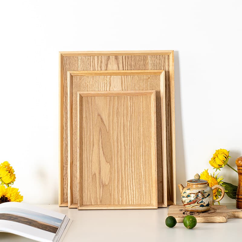 Ash Wood Japanese-Style Solid Wood Rectangular Tray Retro Solid Wood Tea Tray Hotel Restaurant Home Wooden Tray Engraved Logo