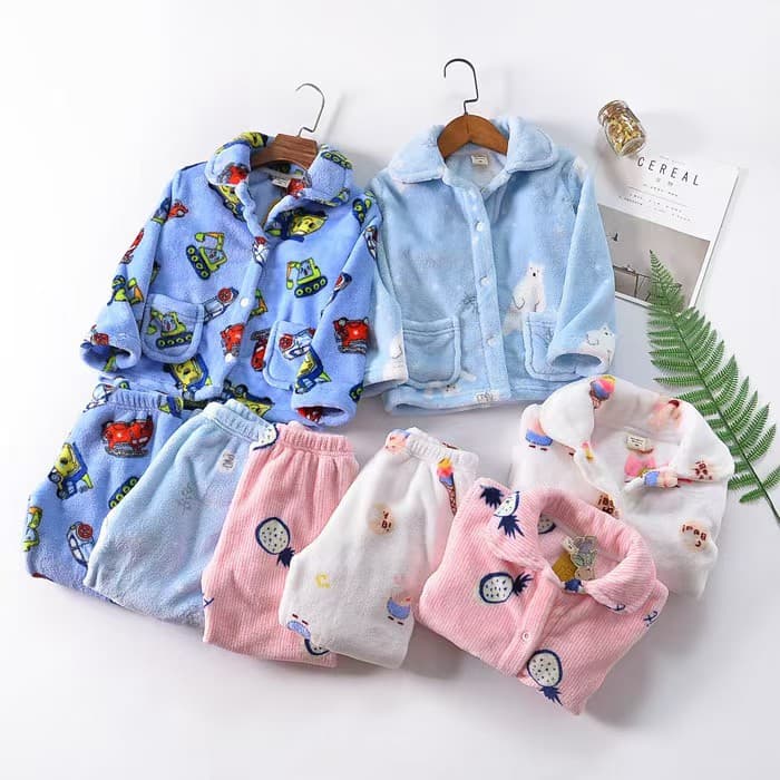 Autumn and winter children's flannel pajamas thickened warm coral velvet boys' girls' middle and large children's home clothes sets