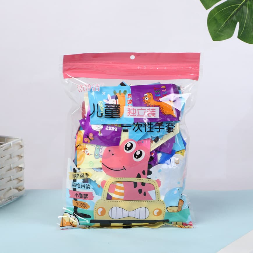 Kids Disposable Gloves Food Grade Thickened Individually Wrapped PE Cute Cartoon Gloves for Children