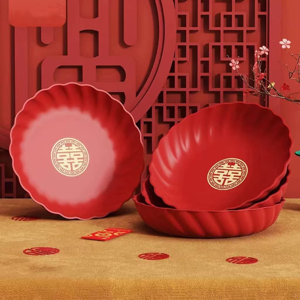 Wedding Fruit Plate Housewarming New Year Celebration Festive Fruit Plate Melon Seeds Red Light Luxury Double Happiness Nut Plastic Fruit Plate