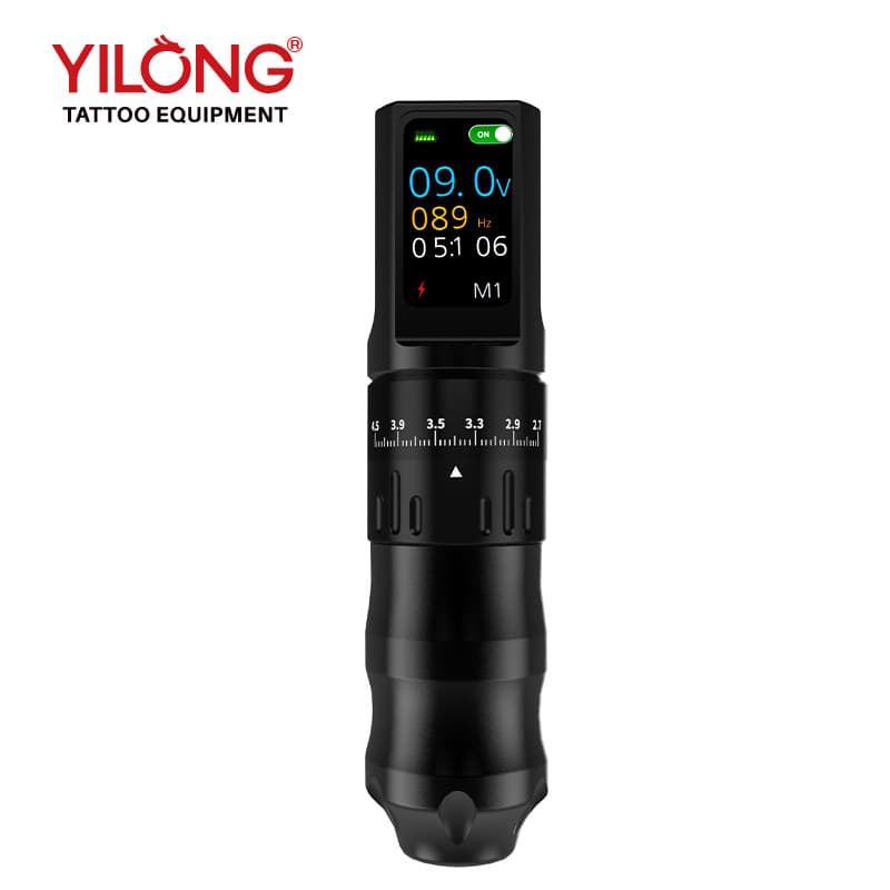 Yilong Cross-border H-Style Color Screen Battery Tattoo Machine Wireless Power Adjustable Stroke Rechargeable Tattoo Pen Tattoo Equipment