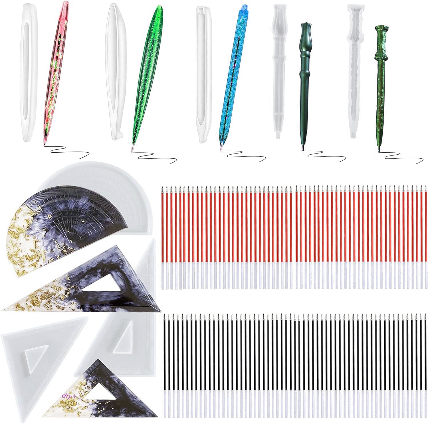 Cross-border Hot Selling Set Ruler Pen Set Silicone Mold Epoxy Resin DIY Ballpoint Pen Ruler Resin Office Stationery