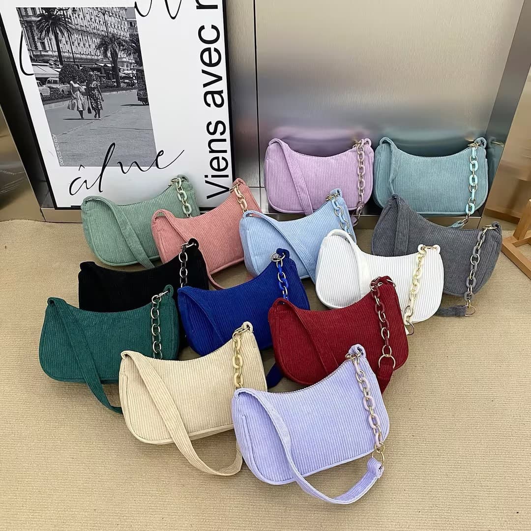 Korean literary corduroy canvas small bag, simple solid color casual shoulder crossbody bag, female mini portable commuting cloth bag