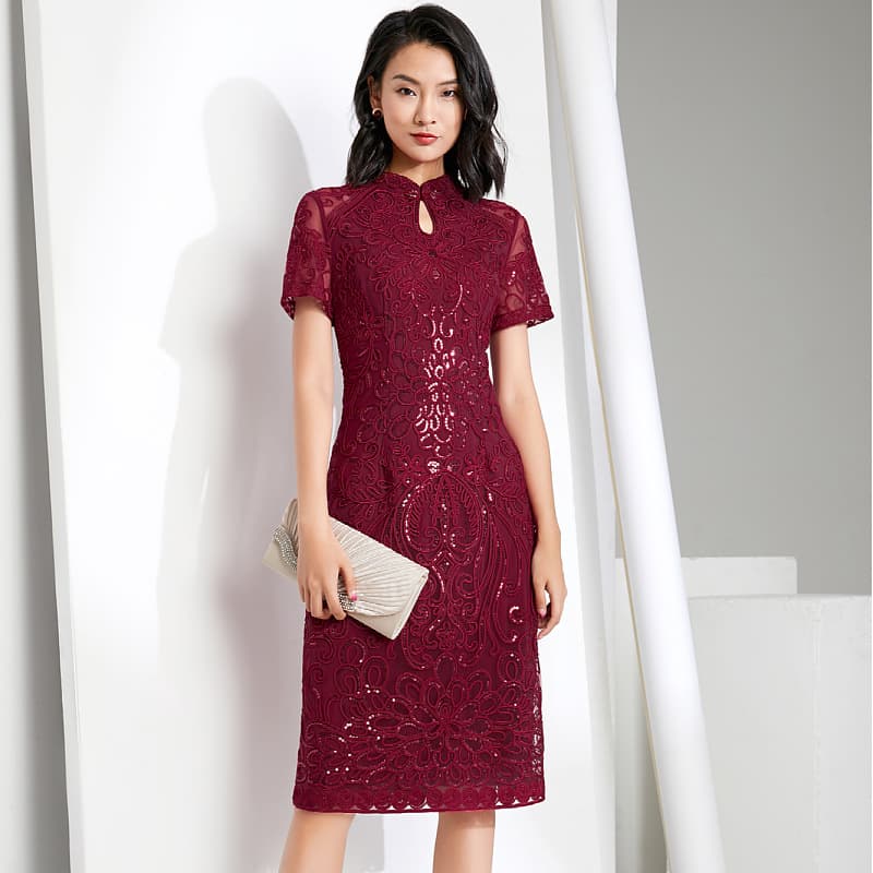 Shenzhen Brand Grandma's Plus Size Dress Short-Sleeved Mother's Dress Wedding Dress Mother-In-Law Wedding Banquet Skirt Wholesale