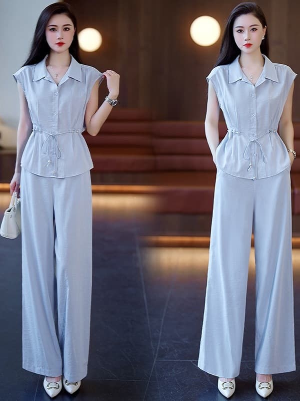 Fashionable Two-Piece Set for Women, Summer New Style, Age-Defying, Linen-Cotton Short-Sleeve Top, Casual Outfit
