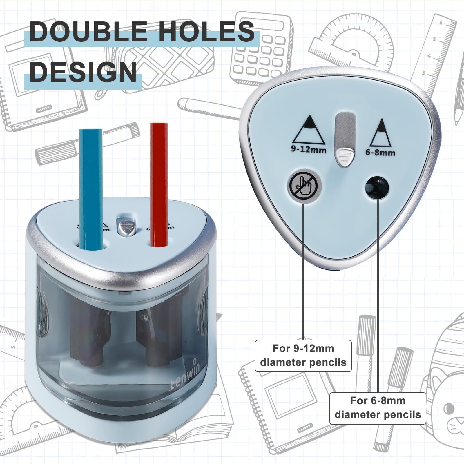 Astronomical Dual-Hole Electric Pencil Sharpener for Primary School Students, Automatic Pencil Sharpener, Pencil Cutter, Model TW8004