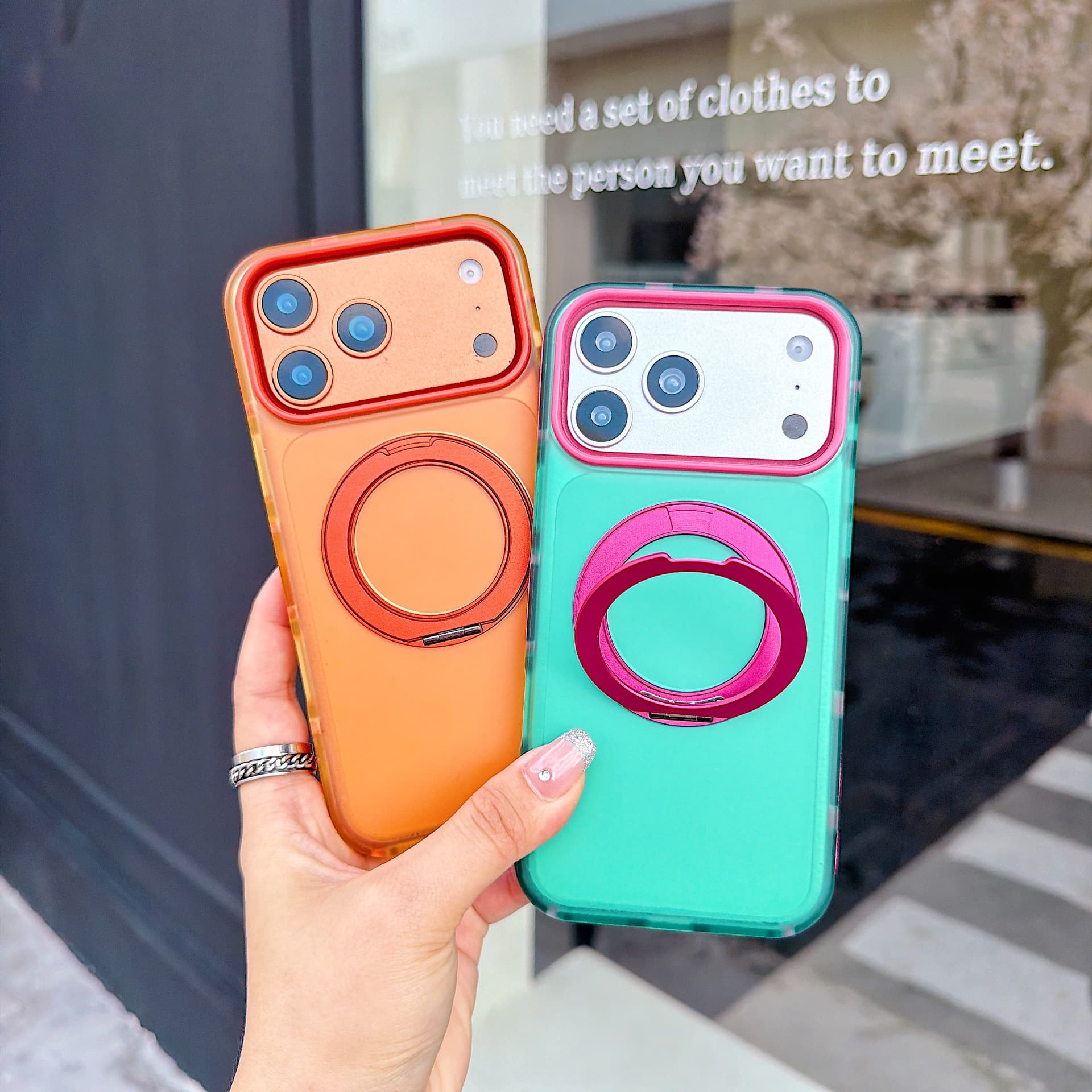 Magnetic 360-degree rotating stand for iPhone 17 mobile phone case Apple 16 Promax pivot point contrasting color protective cover picture