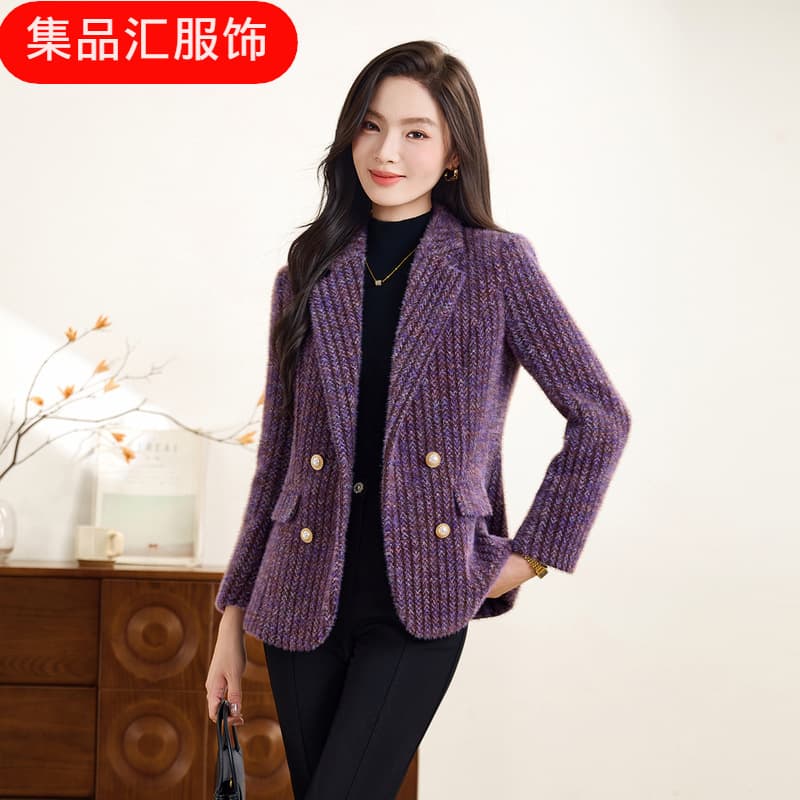 European and American cross-border autumn and winter new thickened and warm women's small suit jackets, slim, elegant and versatile tops