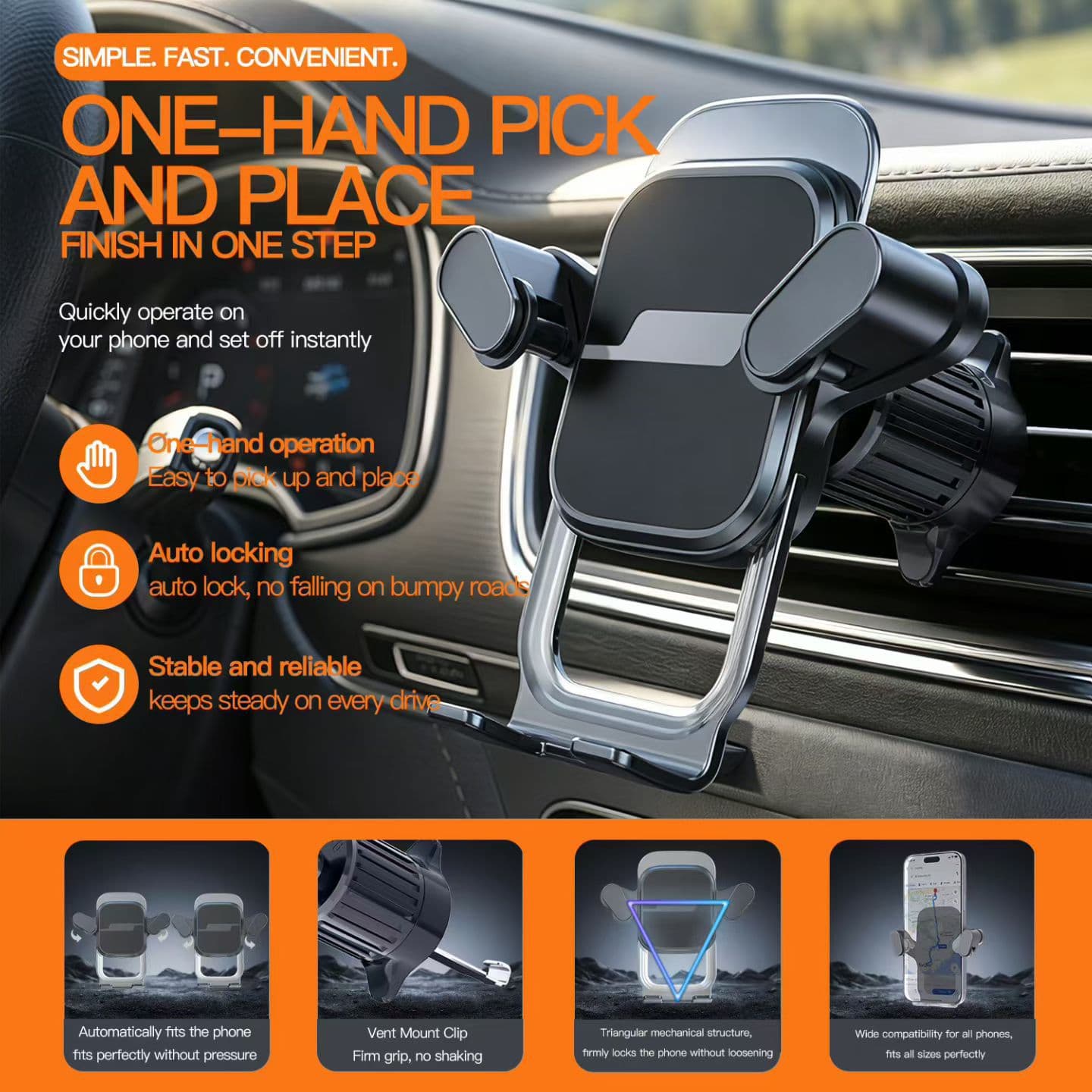 Car Phone Mount Dashboard Gravity Navigation Car Mount Rotating Suction Cup Phone Charging Support Holder