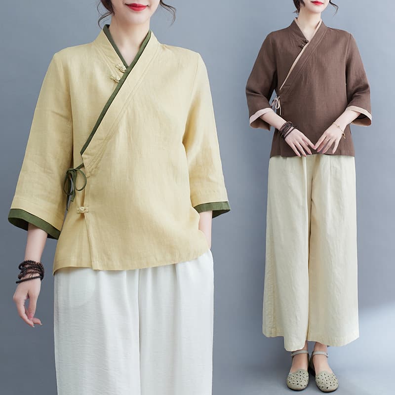 2025 Spring/Summer Retro Tang Dynasty Hanfu Modified Tea Ceremony Robe Women's Zen Meditation Robe Zen-inspired Chinese Style Top
