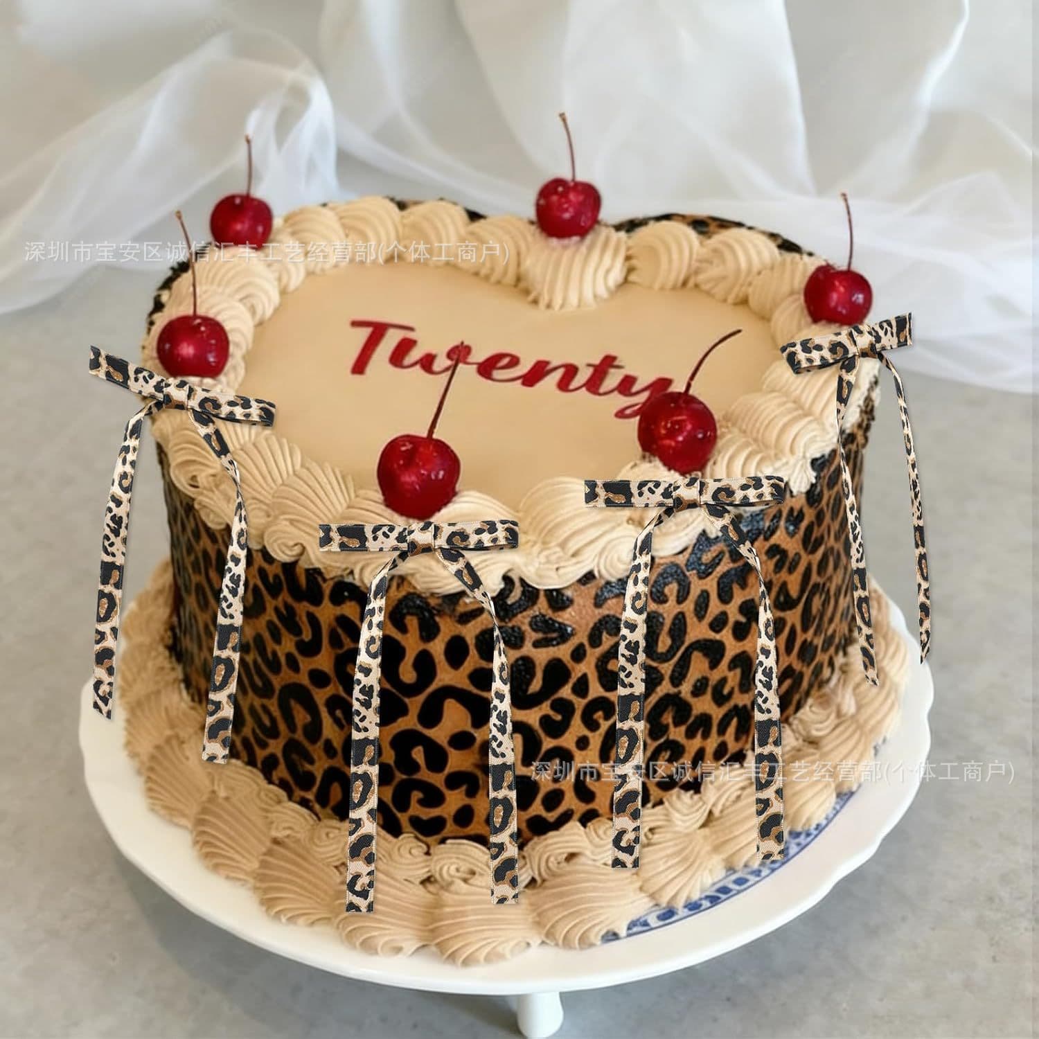 Cheetah Pattern Bow Cake Decoration, Retro Fashion Leopard Print Dessert, Leopard Bow Ribbon