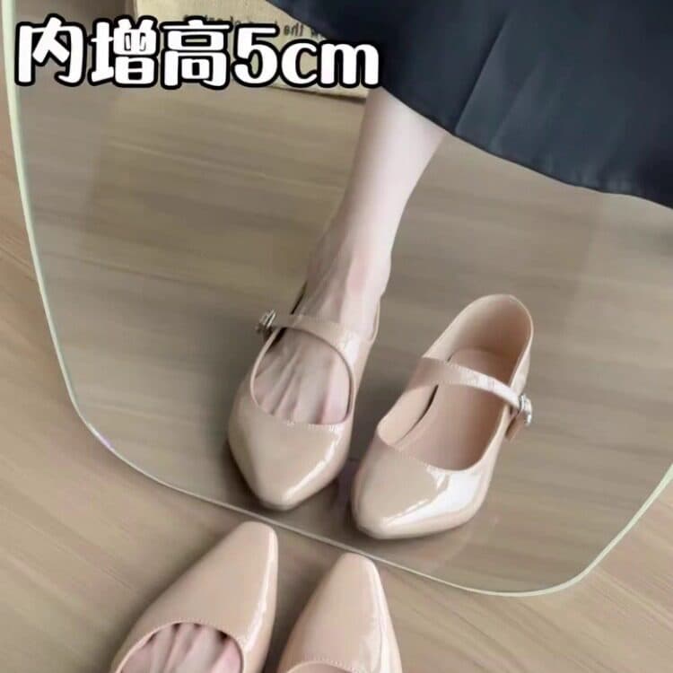 Sheepskin Women's Mary Jane Shoes with Hidden Height Increase, Soft Leather, Elegant Commuter Style, Suitable for Skirts, Shallow Mouth Single Shoes