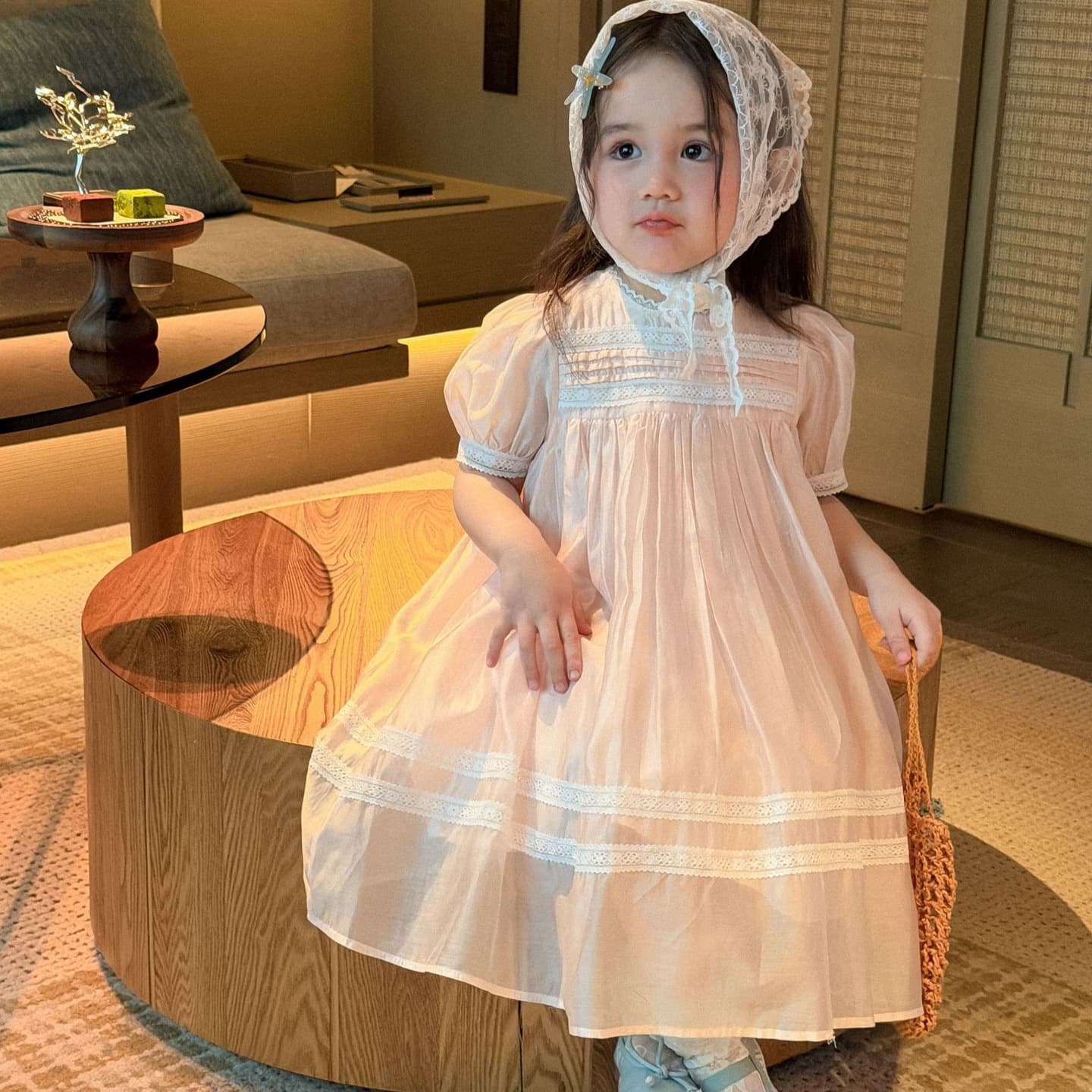 2026 Summer New Children's Clothing Korean Style Girls Summer Pearl Princess Dress Short Sleeve Dress