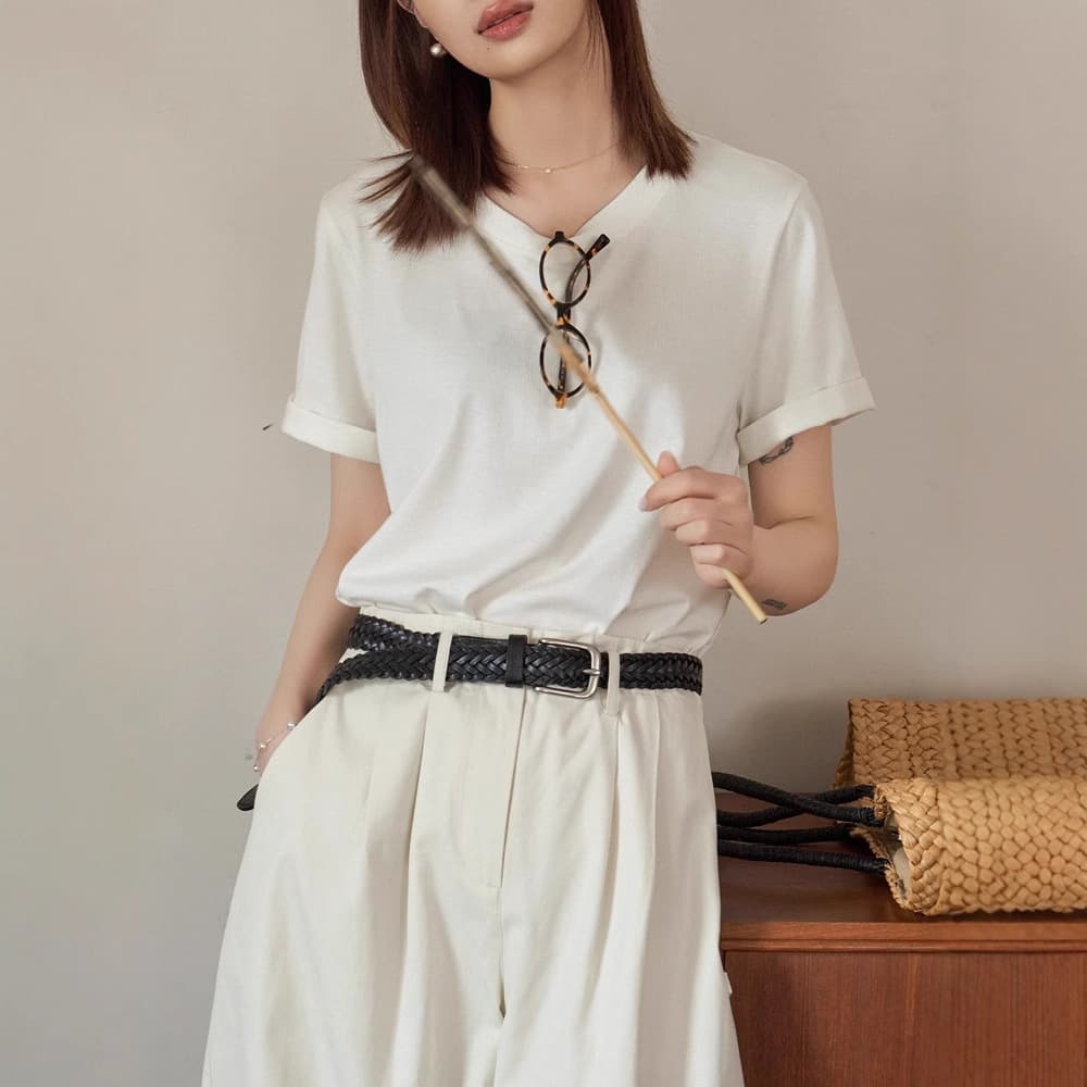 Liang Yixuan "Soft Gold in Cotton" Basic Model 2025 New Women's Summer Short-Sleeved T-Shirt Tops Versatile Shoulder