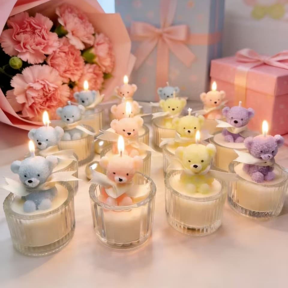 Glass Bear Aromatherapy Candle Premium Niche Candle Birthday Gift Home Decor Ornament Candle Wholesale