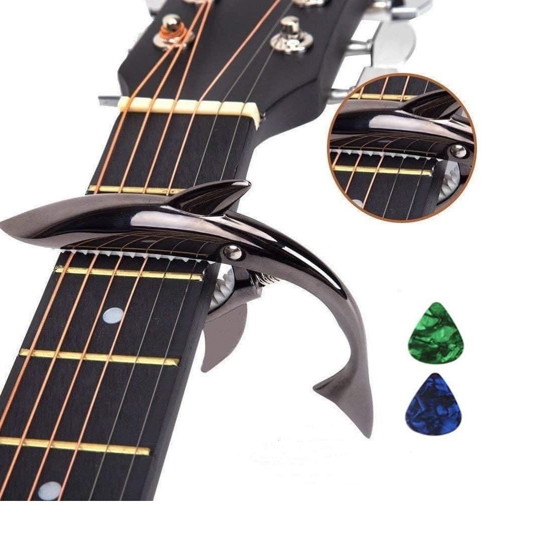 Guitar Capo Shark Capo Metal Guitar Clamp Zinc Alloy Guitar Tuning Clamp with Picks