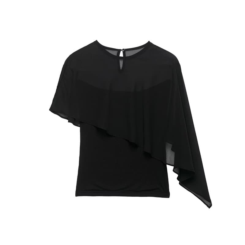 Cross-border Women's Fashion Wholesale 2026 New Mesh Cape Poncho Irregular Stretch Top