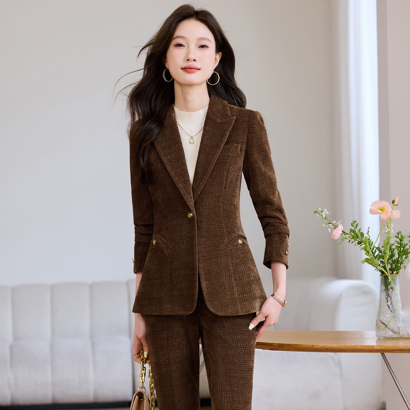 Premium Professional Suit Set with Flared Pants for Women, Autumn/Winter Casual Blazer Workwear Two-Piece Set