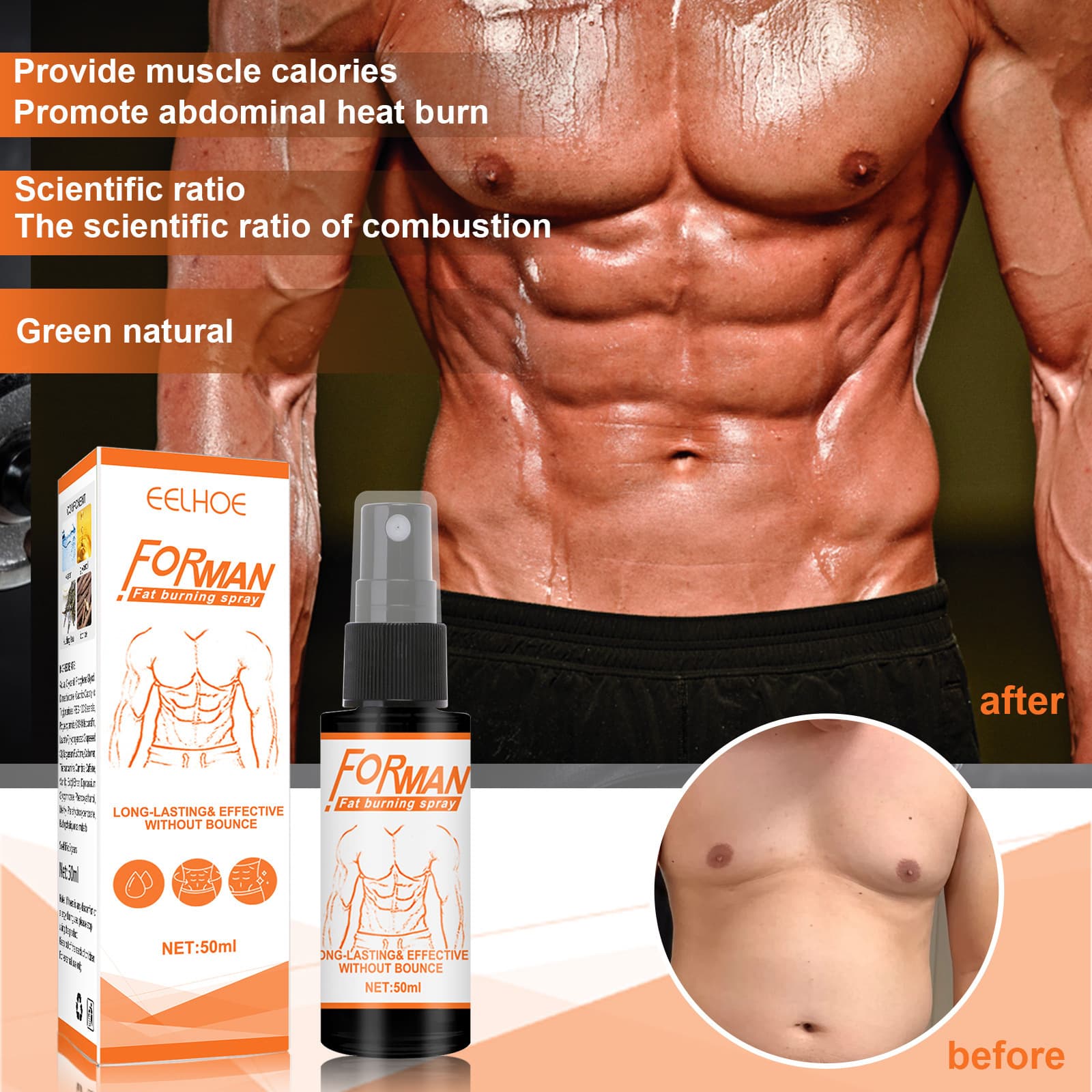 EELHOE Men's Abs Spray - Exercise Chest, Increase Abs, Body Care, Waistline Fitness Shaping Cream