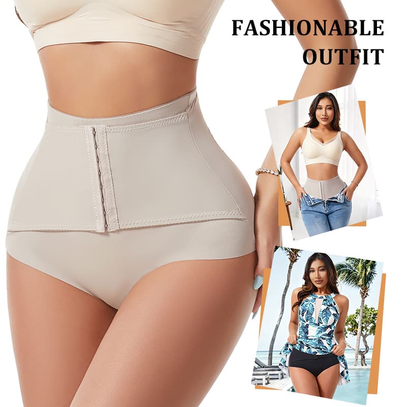 High-Waist Shapewear Pants with Strong Tummy Control, Three-Row Hook Closure, Waist Cincher, Seamless Lifting and Shaping Bodysuit