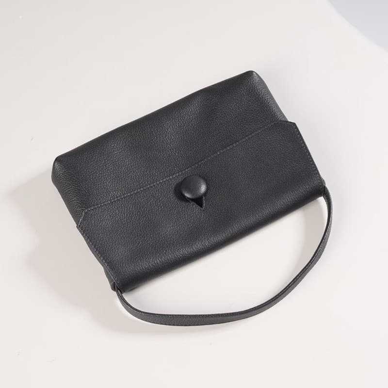 Sally bag Original Full-Grain Calfskin Button Mini Square Bag Minimalist Design Premium Handheld Phone Bag
