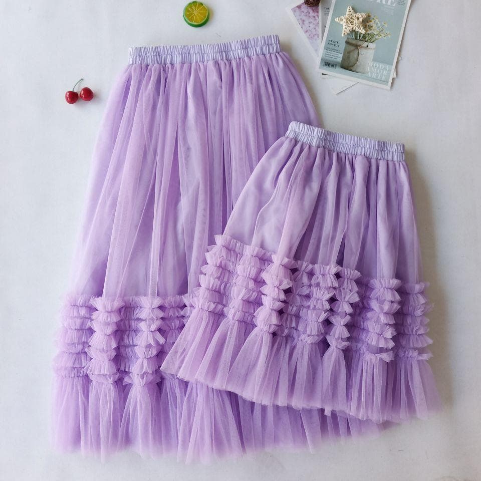 Girls Tutu Skirt Tulle Skirt Parent-Child New Style Children's Puffy Cake Princess Pleated Skirt Fashionable Midi Skirt