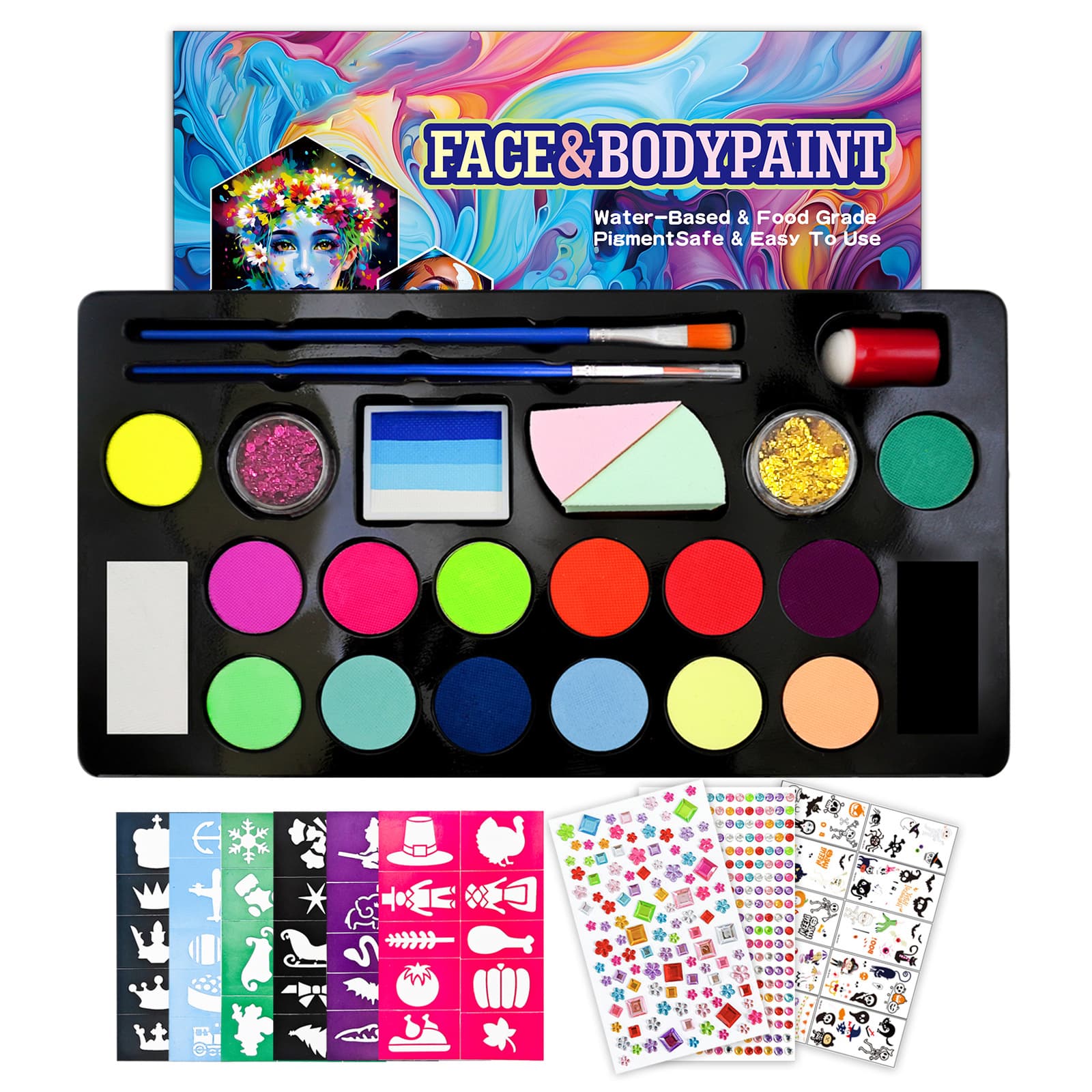 Cross-border children's face painting set, easy to clean water-soluble body painting pigments, quick-drying Halloween supplies