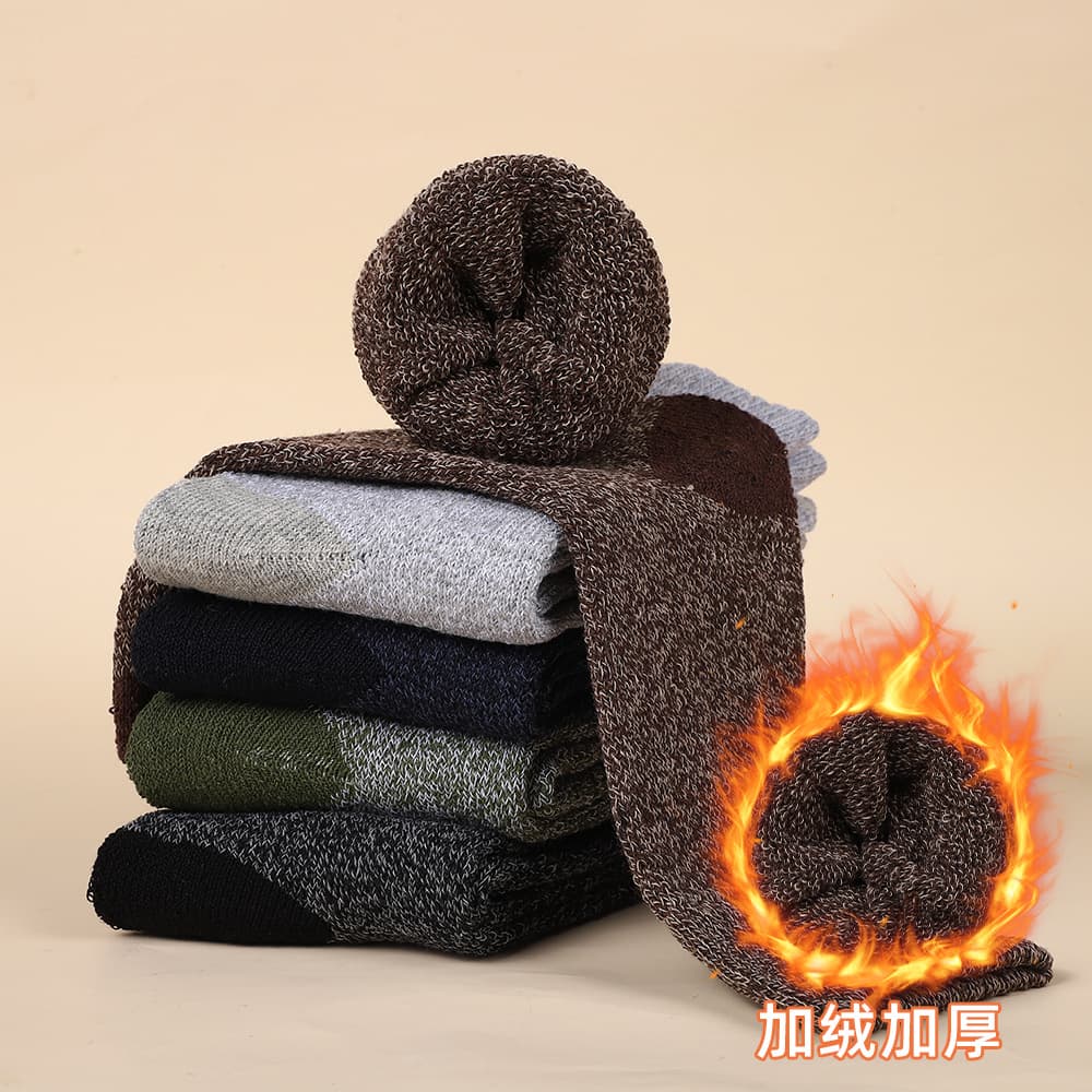 Men's and Women's Winter Thermal Fleece-Lined Thick Terry Socks Mid-Calf Loop Socks Floor Socks for Outdoor Hiking