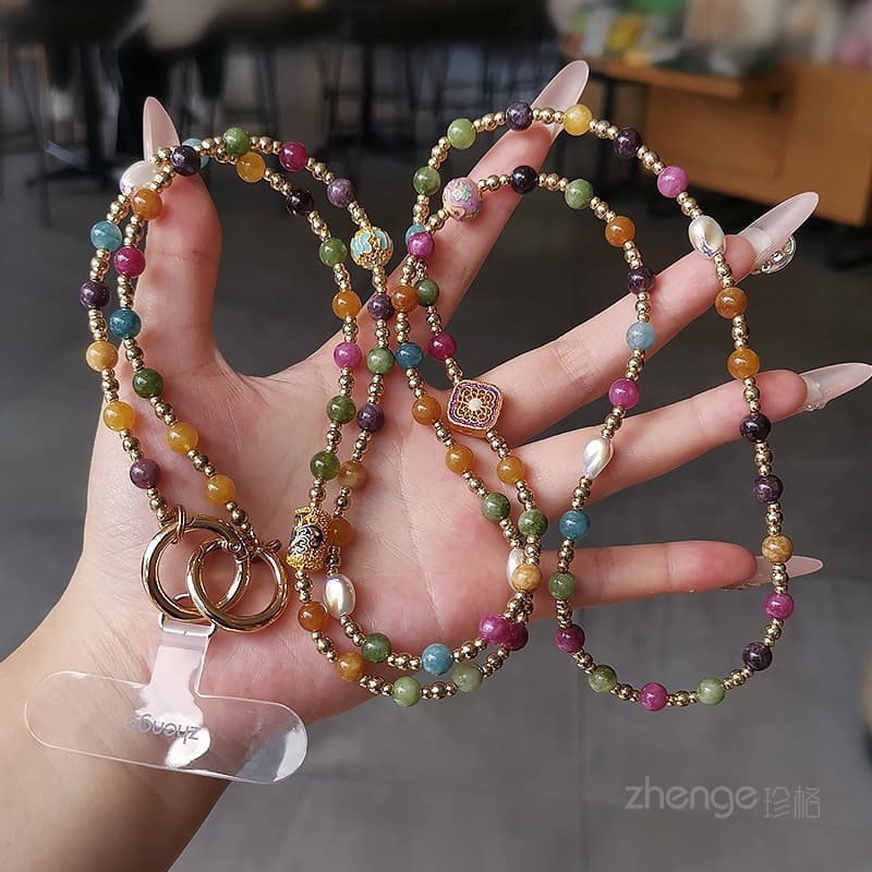 High-quality handmade beaded mobile phone chain for women, cross-body carryable, long style, light luxury, exquisite hanging chain, long travel bag chain