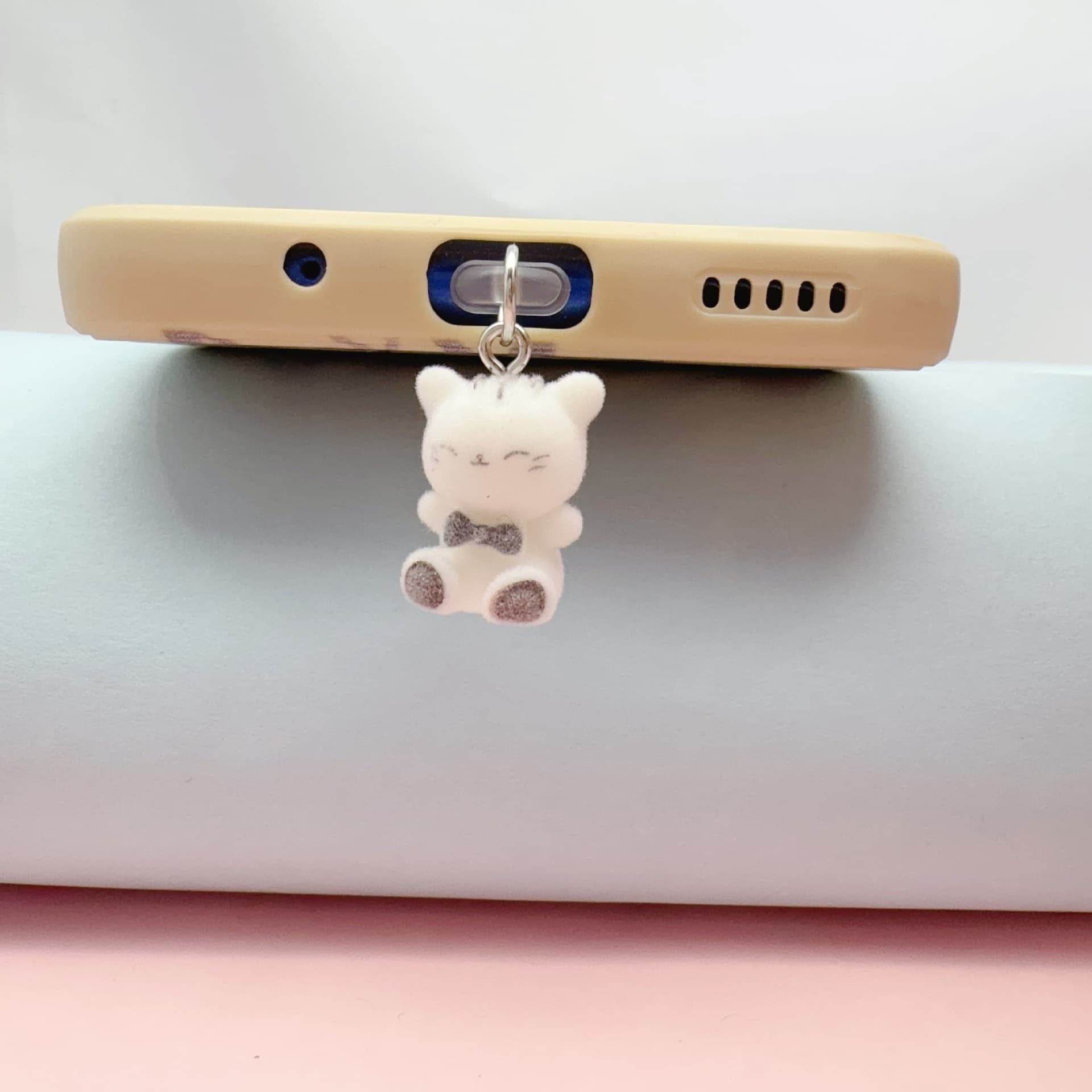 Cute Flocked Animal Phone Dust Plug Charging Port Cover Charm Type-C and iOS Interface Couple Pendant