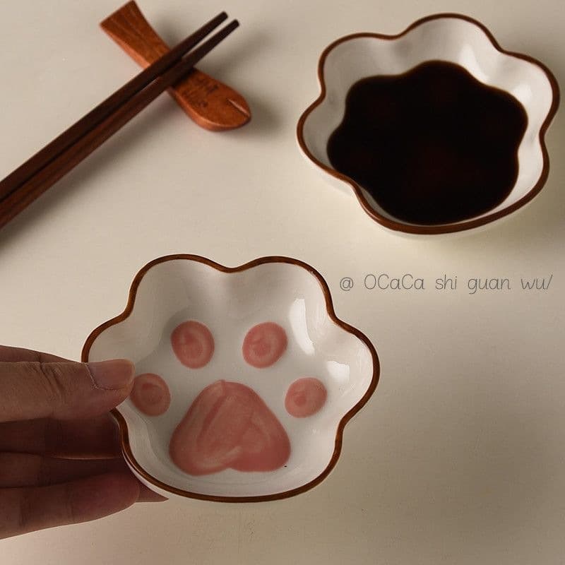 Cute Ins-style Japanese Cat Paw Dipping Dish, Adorable Cartoon Creative Plate, Home Seasoning Soy Sauce Ceramic Small Dish